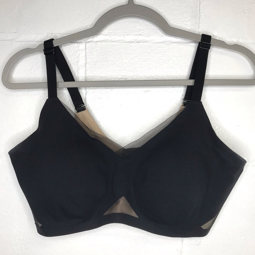 HONEYLOVE Size Large Liftwear Crossover Bra Runway Sand Black Nude Mesh